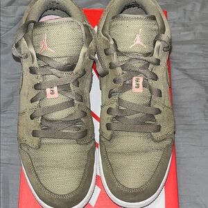 Olive Green Sneakers with Pink Accents